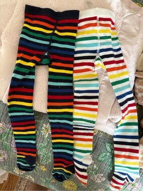 Primary Striped Rainbow Toddler Footed Tights - Two Pair
